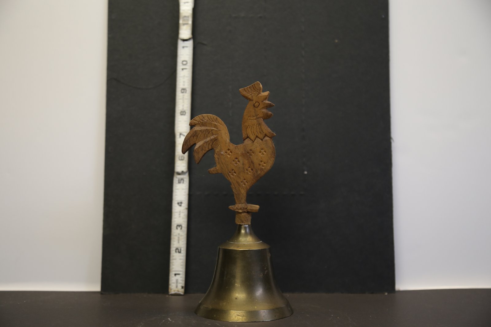 Brass Bell with Carved Wooden Rooster Finial