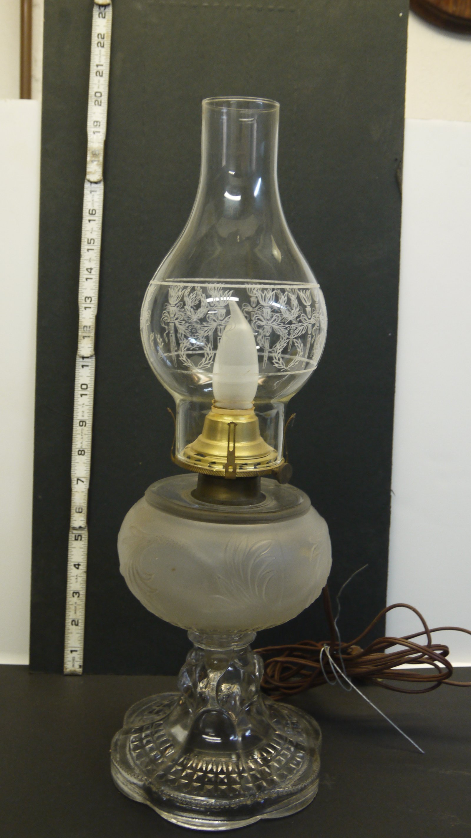 Pressed & Cut-Glass Kerosene Table Lamp with Frosted Globe Shade 2