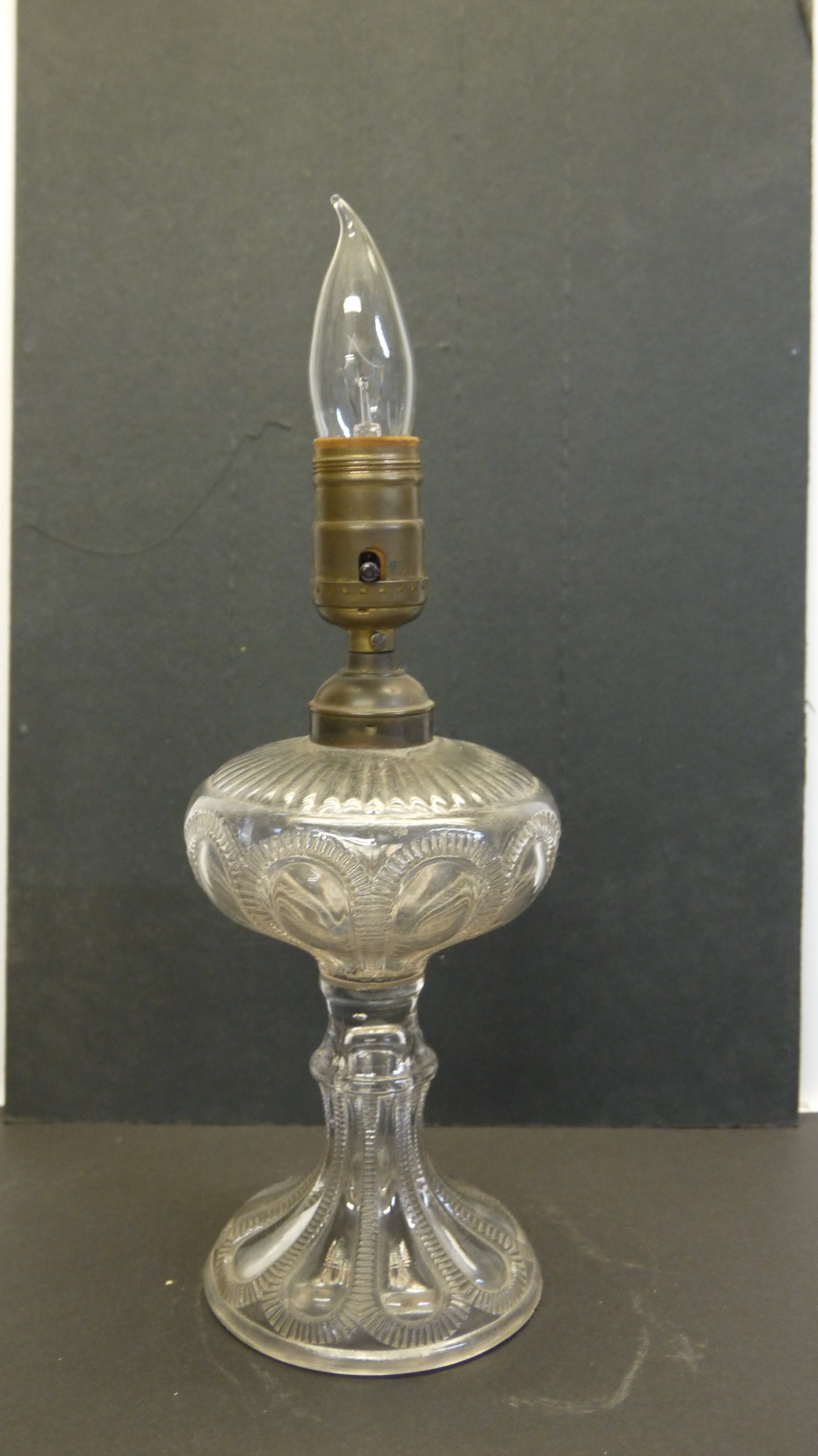 Pressed-Glass Kerosene Lamp Base Converted to Electric Candlestick