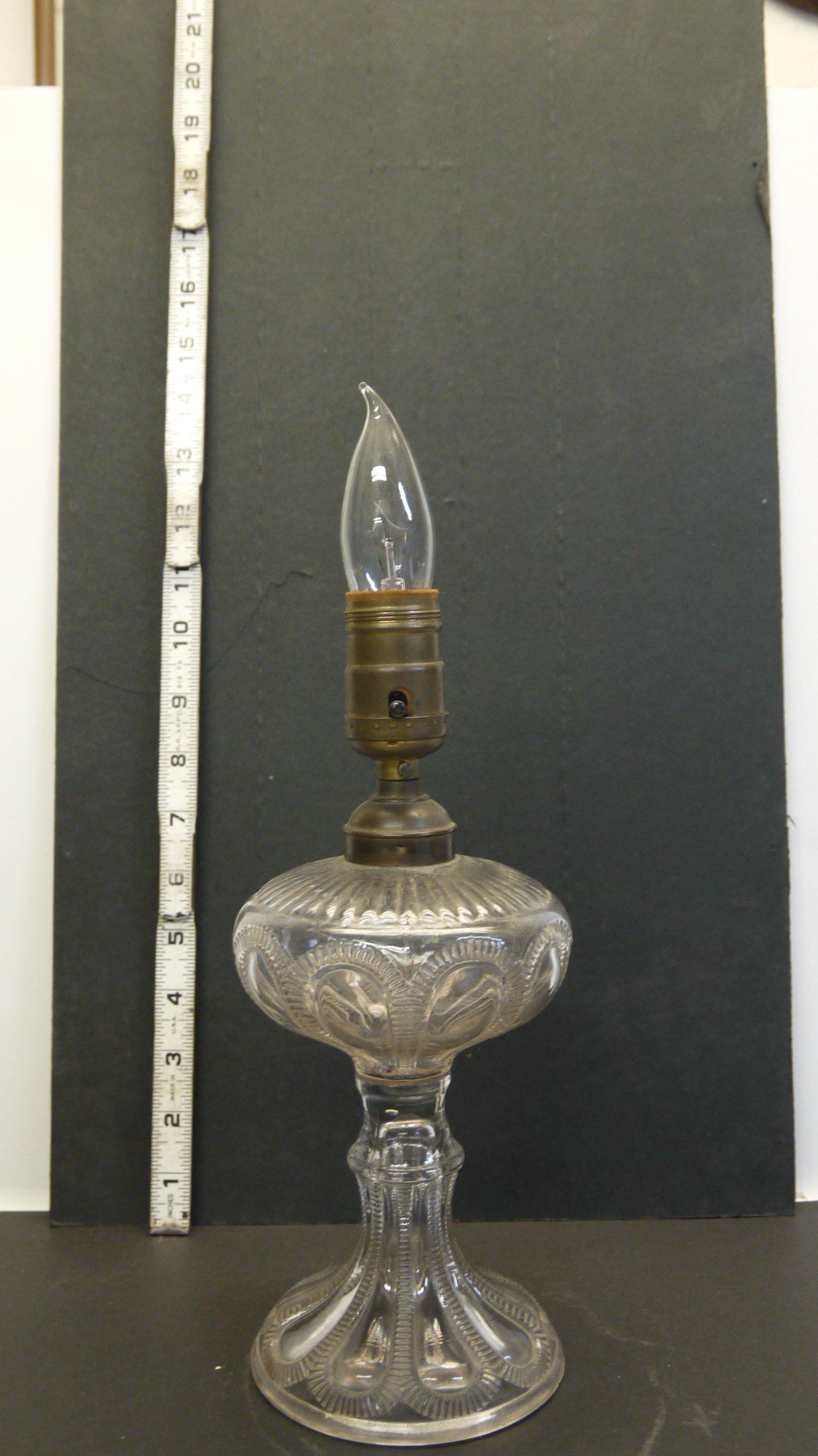 Pressed-Glass Kerosene Lamp Base Converted to Electric Candlestick 2
