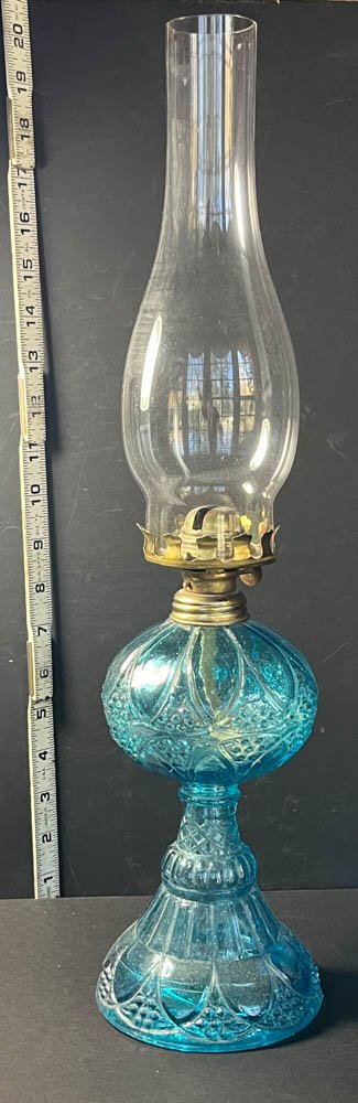 Pressed-Glass Kerosene Table Lamp in Aqua Blue
