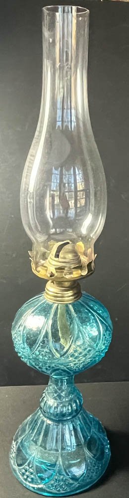 Pressed-Glass Kerosene Table Lamp in Aqua Blue 2